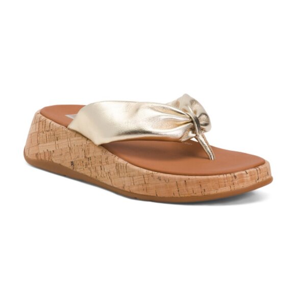 NEW FITFLOP F Mode Twist Cork Flatform Sandals With Toe Thongs Platino 462tn - Picture 3 of 13